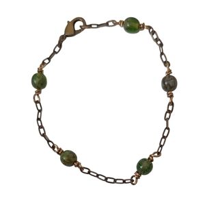 NWT Artisan one-of-a-kind Czech glass raw brass and copper bracelet.